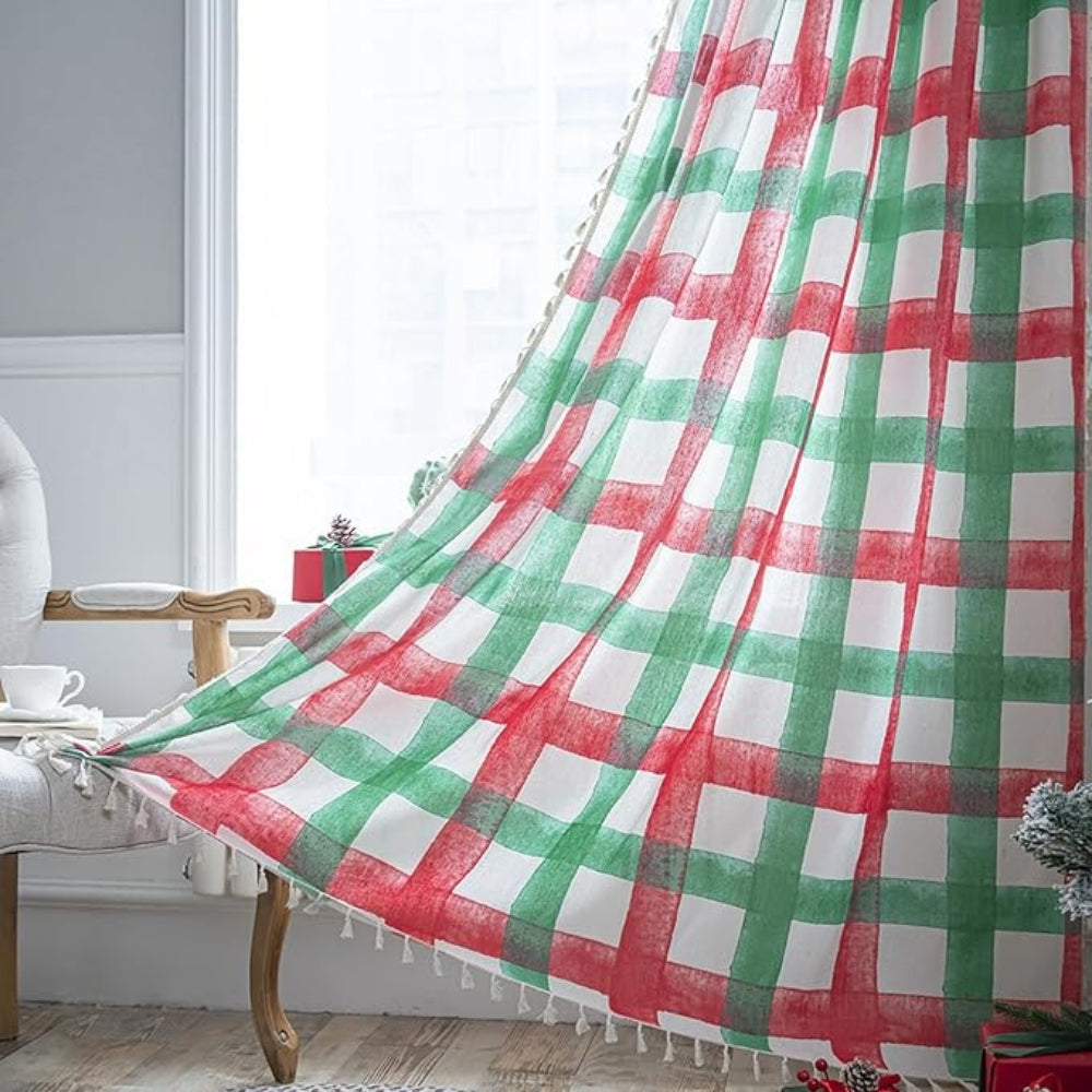 Cheerful Red Plaid Window Curtain - Luxicro