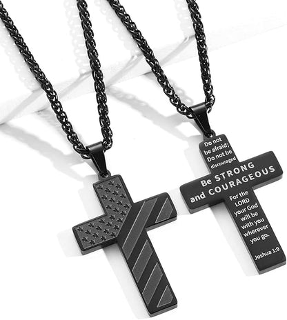 American Flag Cross Silver Pendant Necklace