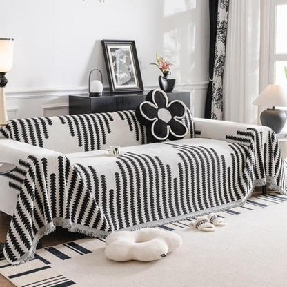 Stylish Black White Fern Couch Cover - Luxicro