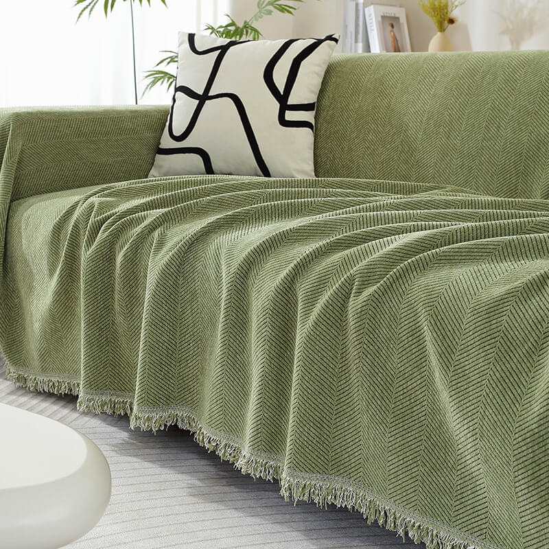 Cozy Fuzzy Throw Blanket with Fringe for Couch