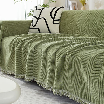 Cozy Fuzzy Throw Blanket with Fringe for Couch