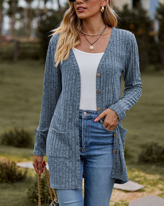 Cozy Women's Cardigan Sweater - Long Ribbed Knit - Luxicro