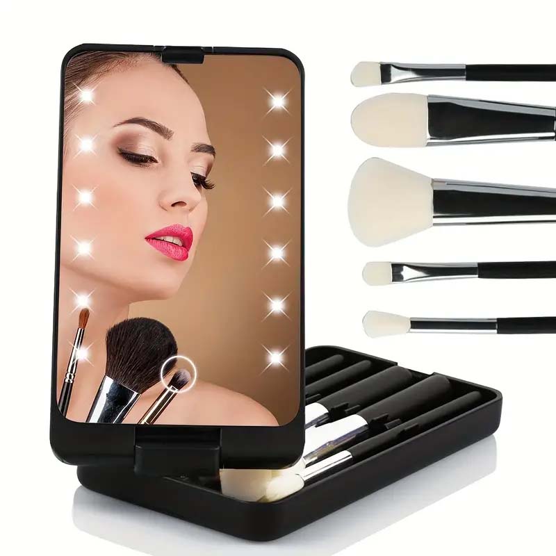Travel Makeup Brush Set with Built-in Light