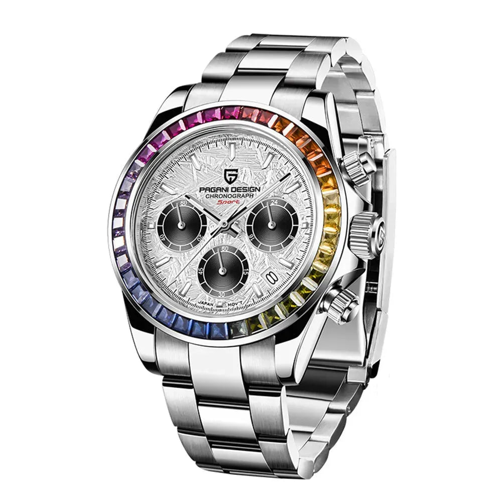Colorful Bezel 40mm Quartz Chronograph Watch - Sapphire Glass