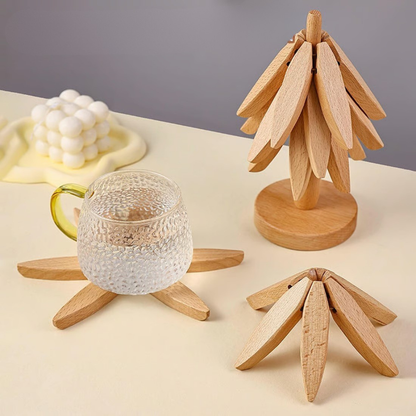 Rustic Wood Trivet Set - 4 Piece Table Protector