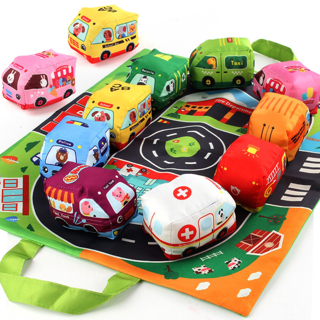 Portable 2-in-1 Plush Car Playset with Storage Bag