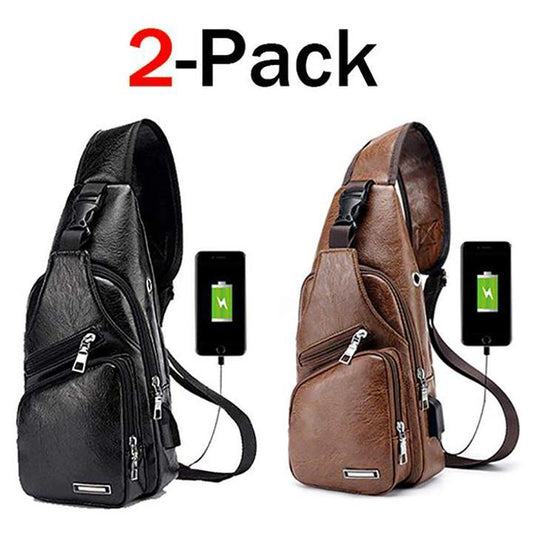 Big Mens Leather Chest Bag Waterproof Backpack - Luxicro