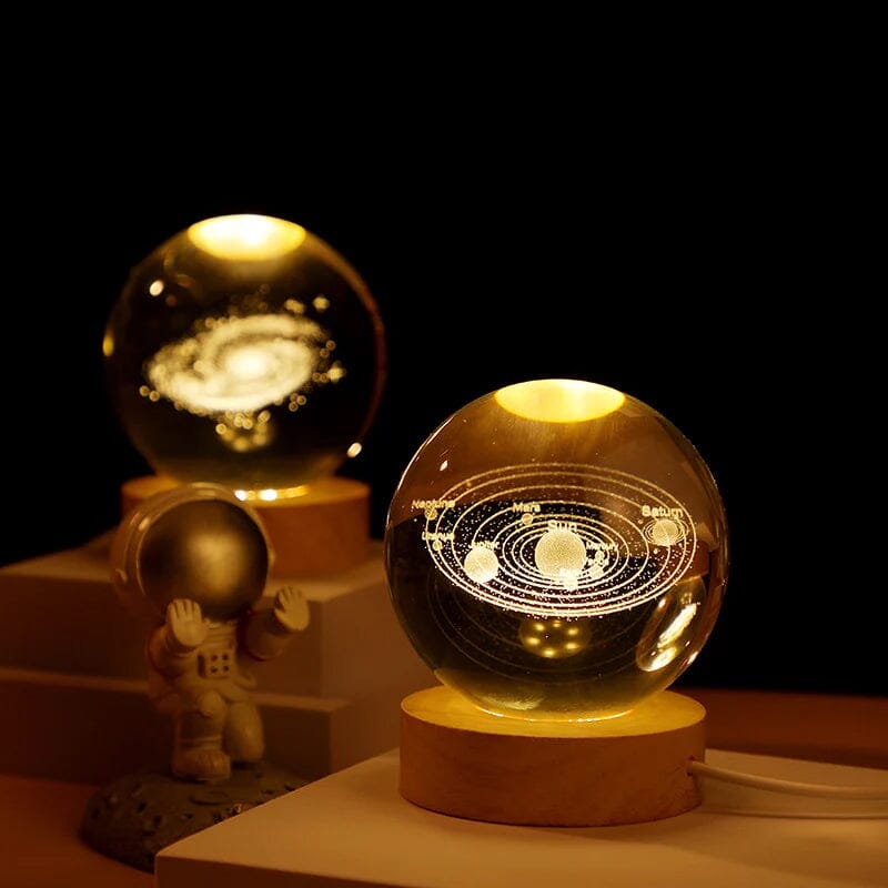 Decorative Glass Ball Table Lamp With Wooden Stand