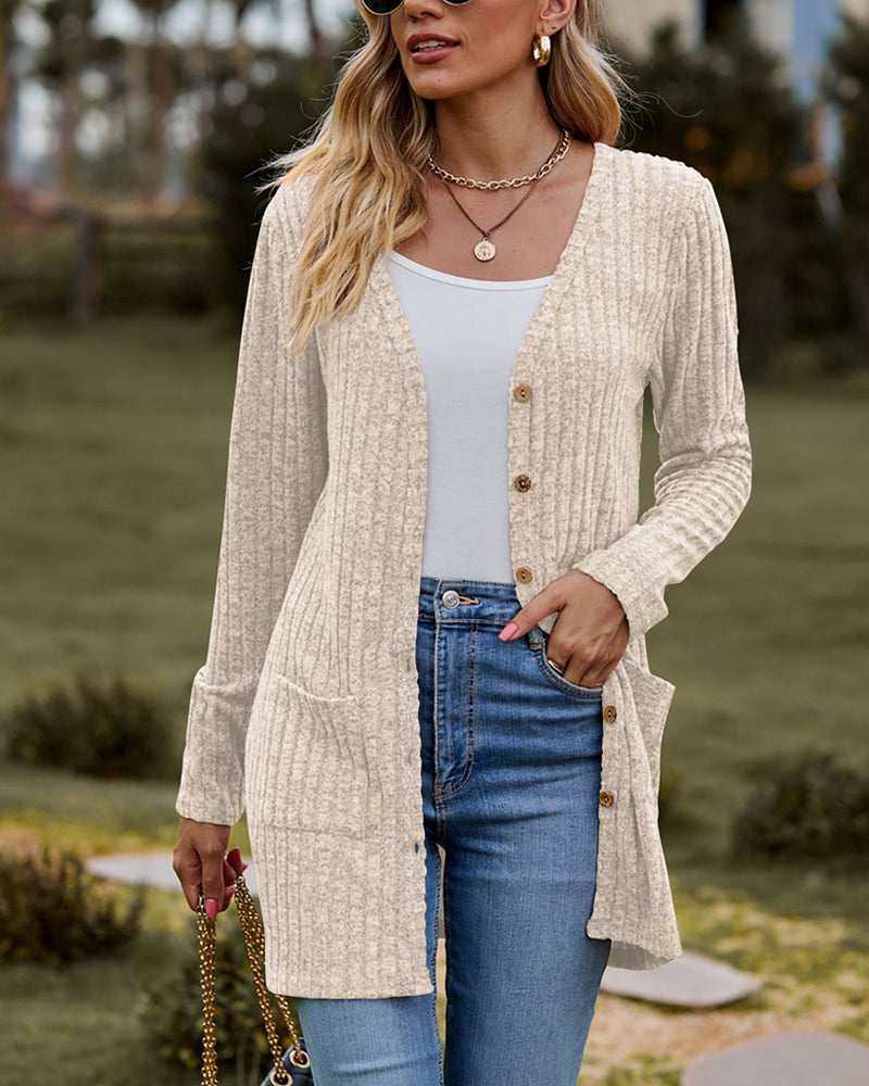 Cozy Women's Cardigan Sweater - Long Ribbed Knit