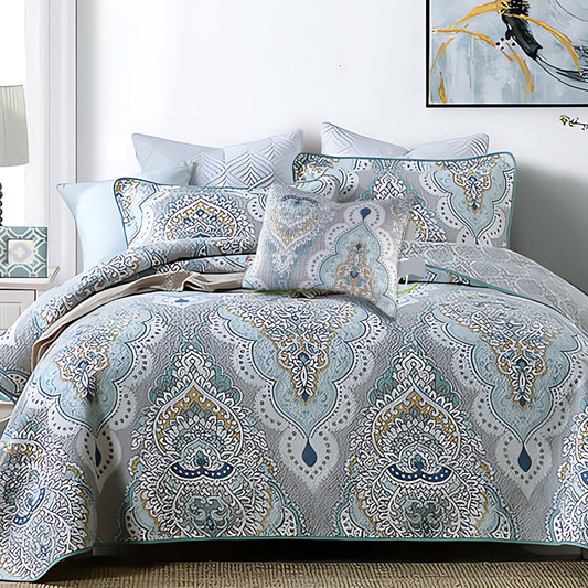 Blue Green Floral Bedding Set - Luxicro