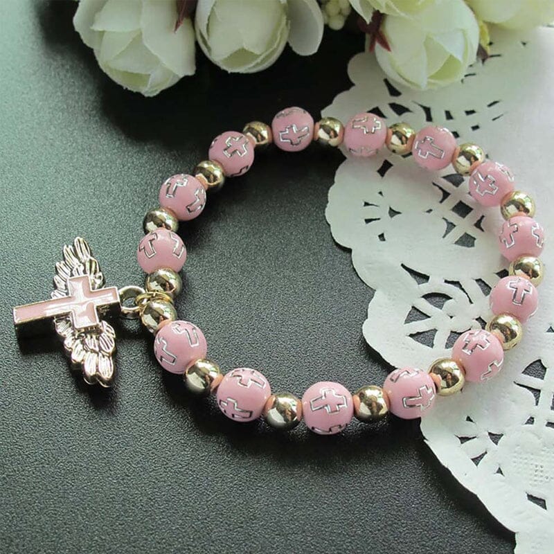 Delicate Wing Cross Charm Bracelet