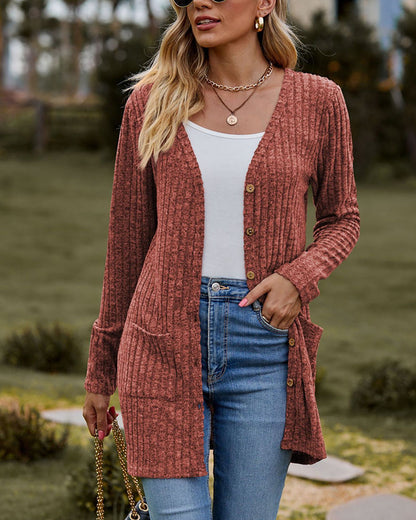 Cozy Women's Cardigan Sweater - Long Ribbed Knit