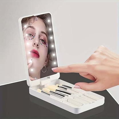 Travel Makeup Brush Set with Built-in Light