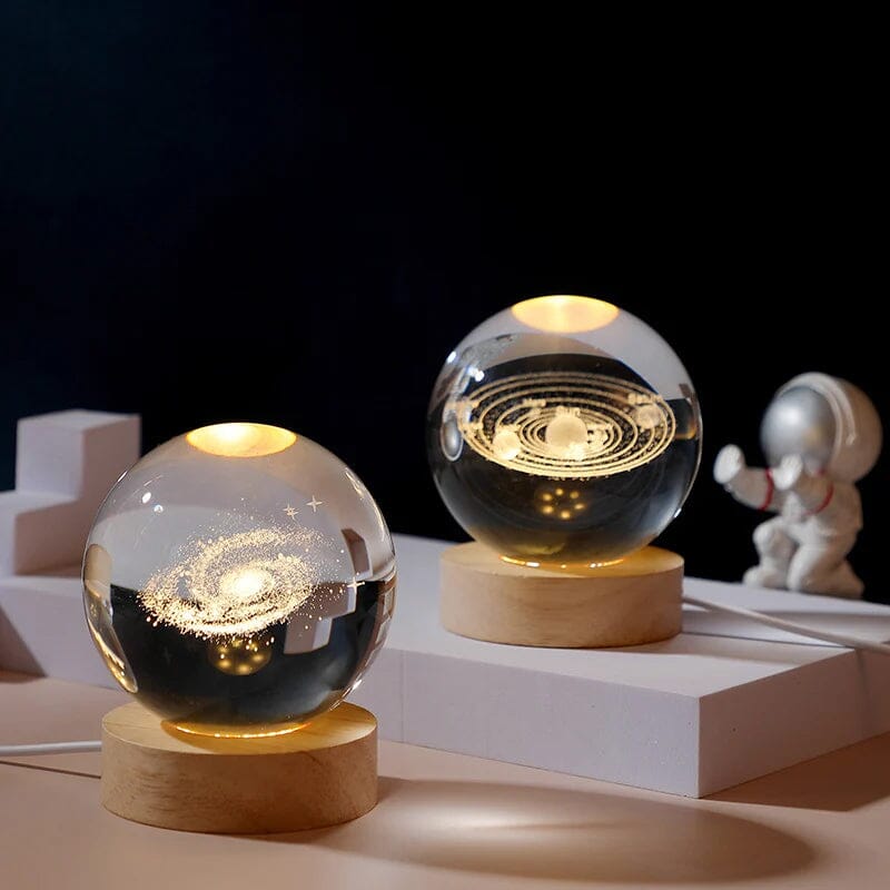 Decorative Glass Ball Table Lamp With Wooden Stand