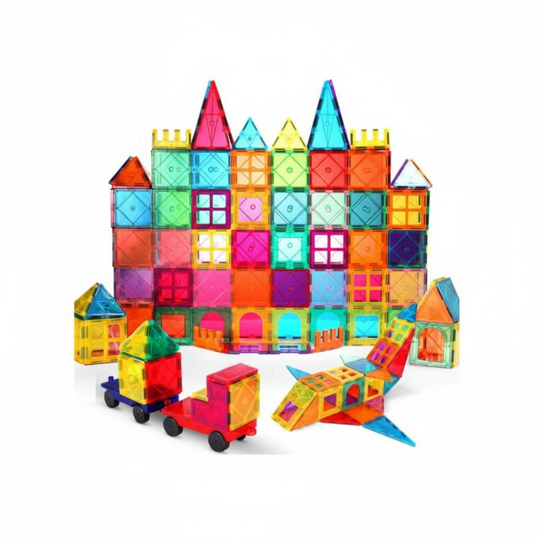 Colorful Magnetic Tiles - 60 Piece Kids Building Set - Luxicro