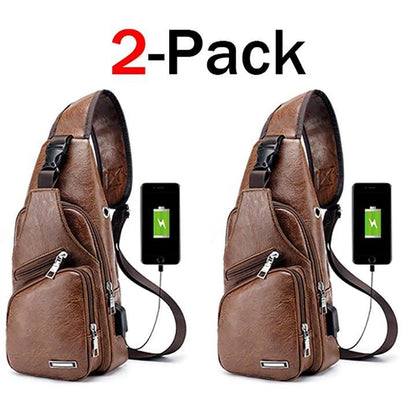 Large Men's Real Leather Crossbody Backpack