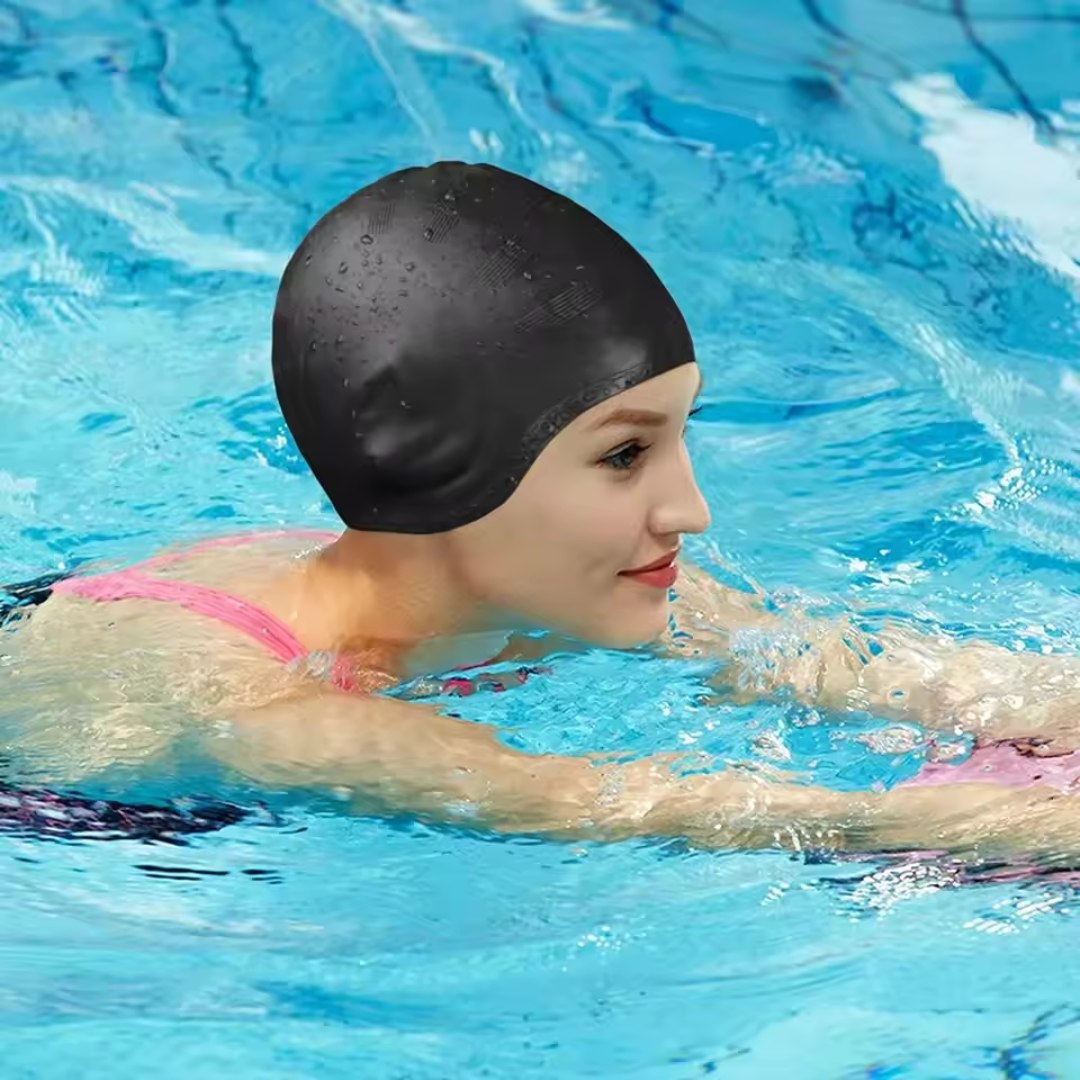 Comfortable Silicone Swim Cap For Long Hair With Ear Guards - Luxicro
