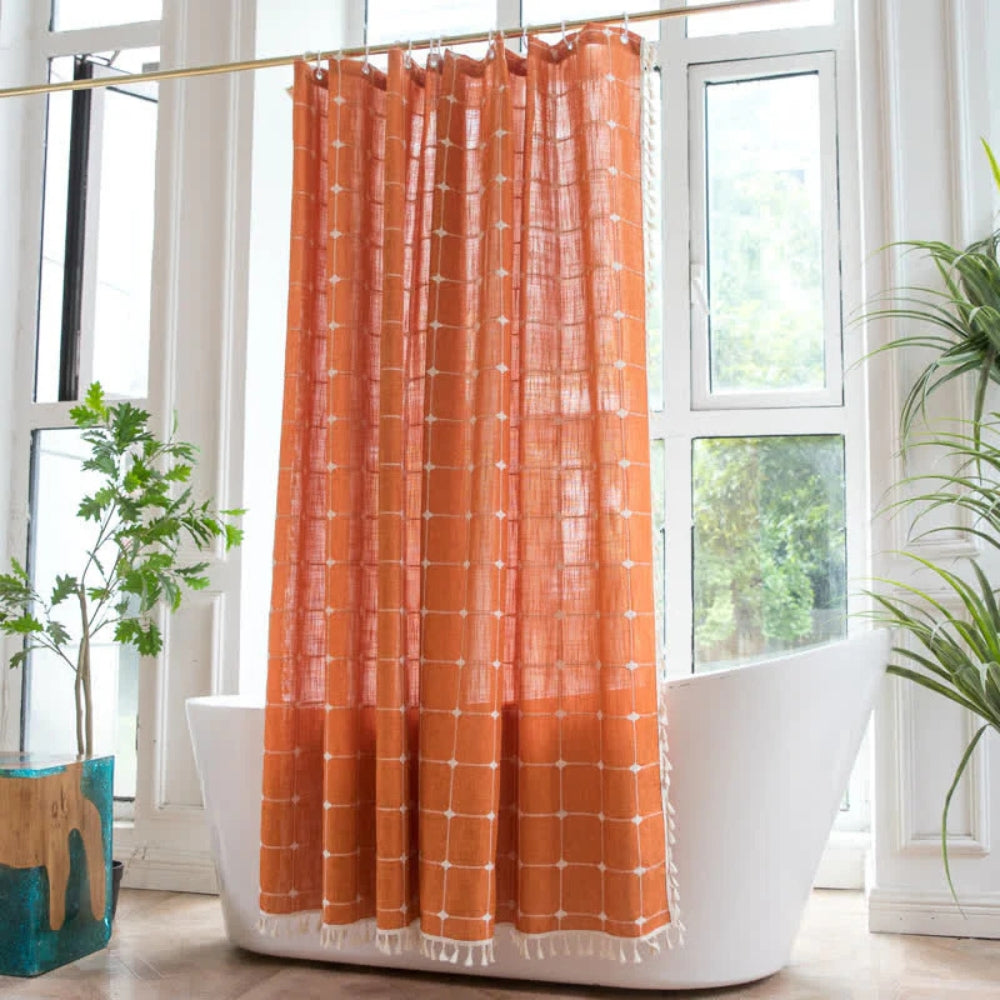 Soft Cotton Shower Curtain with Fringe Waterproof Bathroom Decor - Luxicro