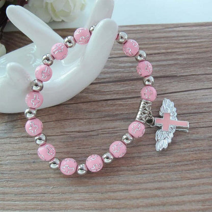 Delicate Wing Cross Charm Bracelet
