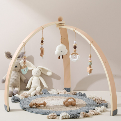 Natural Wood Infant Play Center with Toy Attachments
