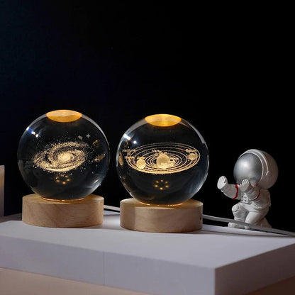 Decorative Glass Ball Table Lamp With Wooden Stand