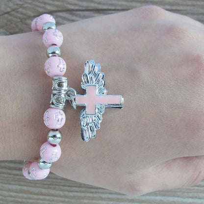 Delicate Wing Cross Charm Bracelet