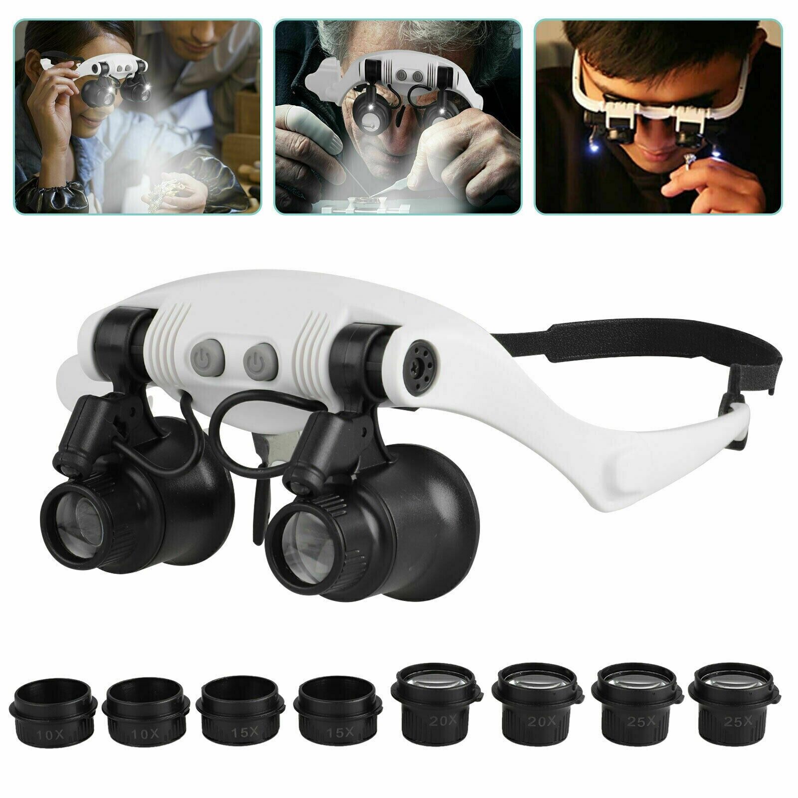 Compact LED Magnifying Glasses Headband with Interchangeable Lenses - Luxicro
