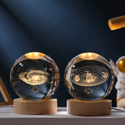 Decorative Glass Ball Table Lamp With Wooden Stand