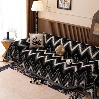 Beige Patterned Fitted Sofa Slipcover