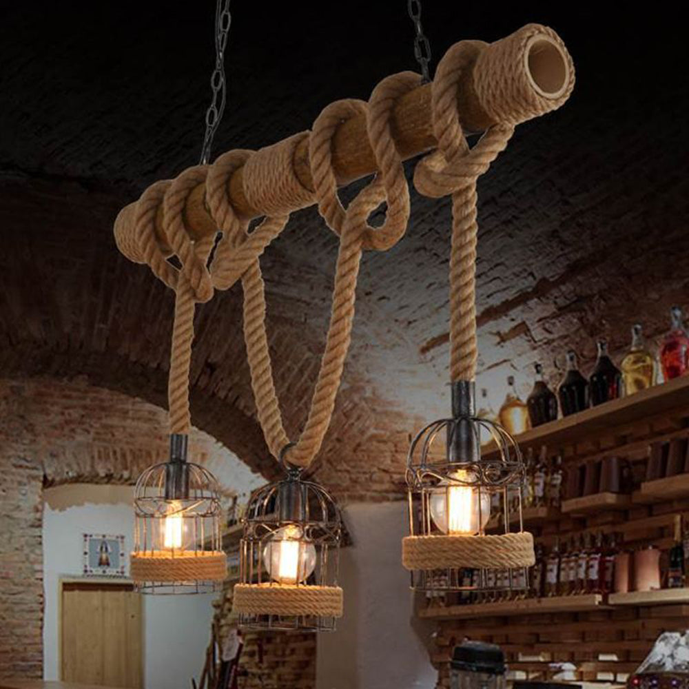 Rustic Metal Wood Hanging Lamp