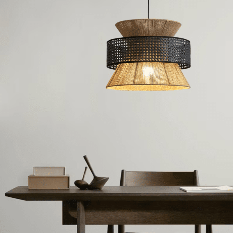Natural Hemp Rope Hanging Lamp Boho Style Lighting Fixture