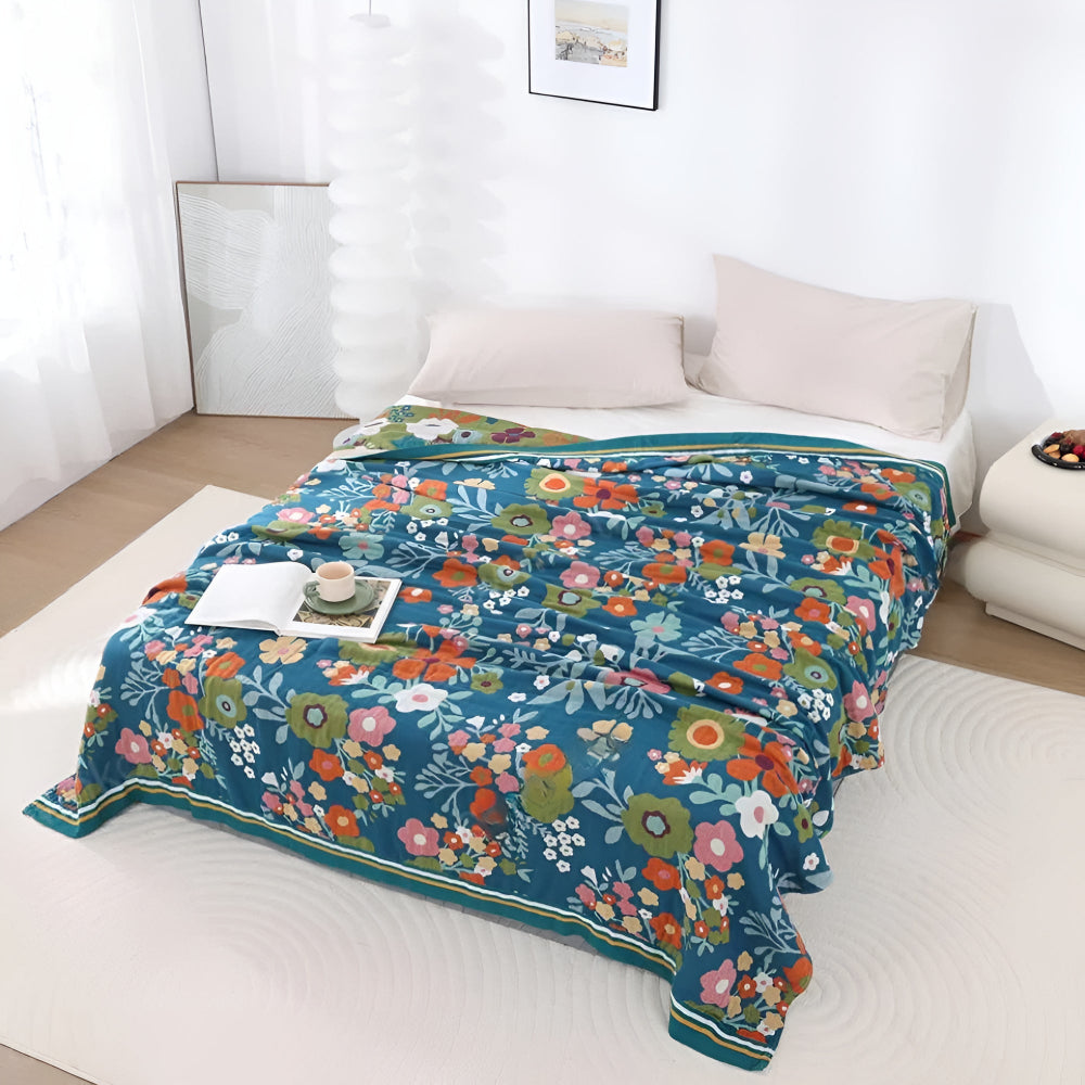 Floral Garden Soft Cotton Throw Blanket - Luxicro