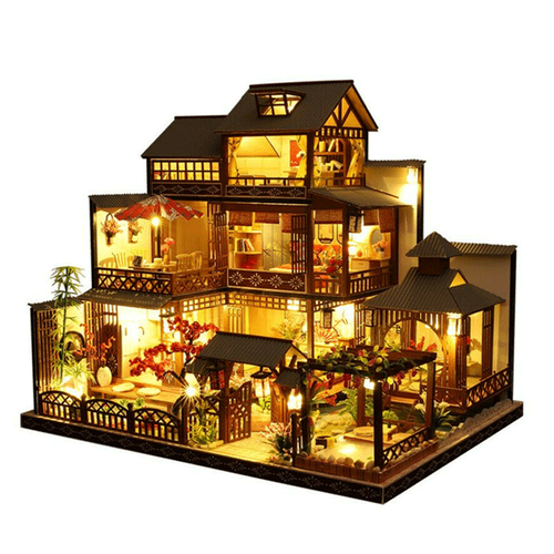 Big Detailed Wood Dollhouse With LED Lighting - Luxicro