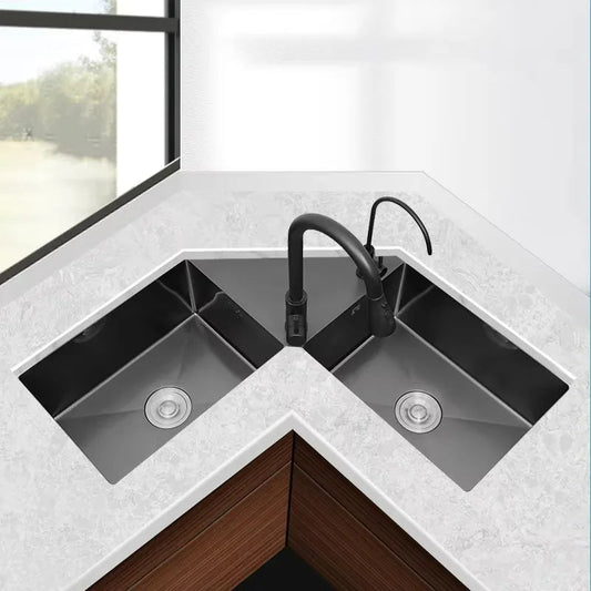 Contemporary Double Handle Corner Bathroom Sink - Luxicro