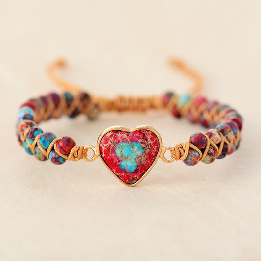 Beautiful Heart Shaped Jasper Gemstone Bracelet - Luxicro