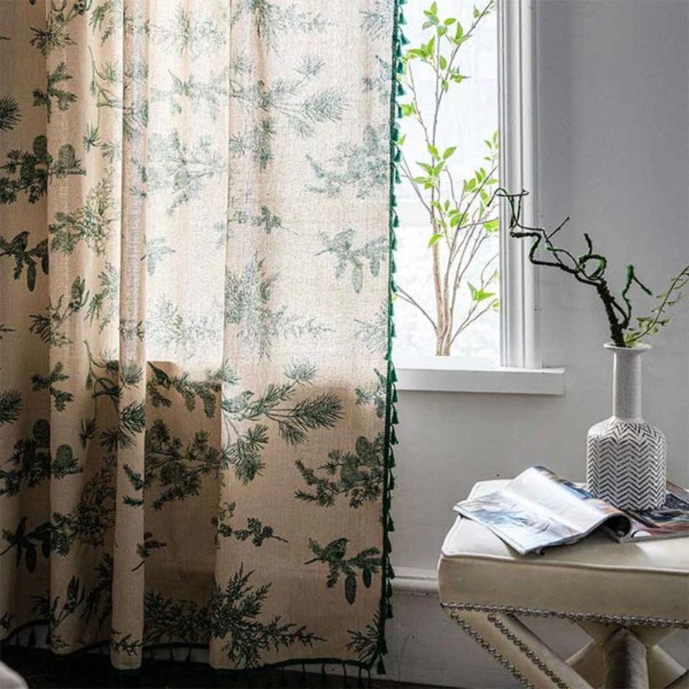 Nature Inspired Leaf Bird Print Draped Curtain - Luxicro