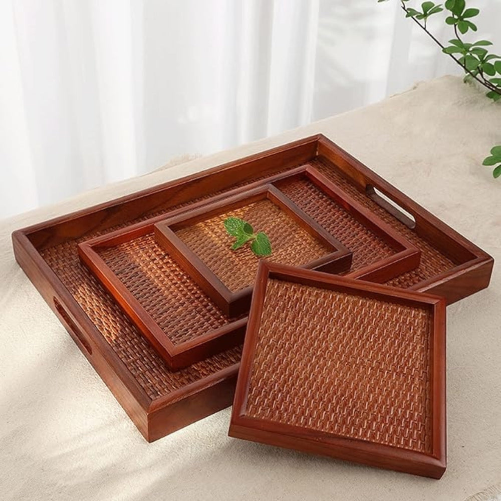 Natural Woven Wooden Serving Tray - Luxicro