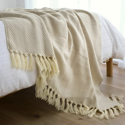 Textured Fringe Knit Throw Blanket