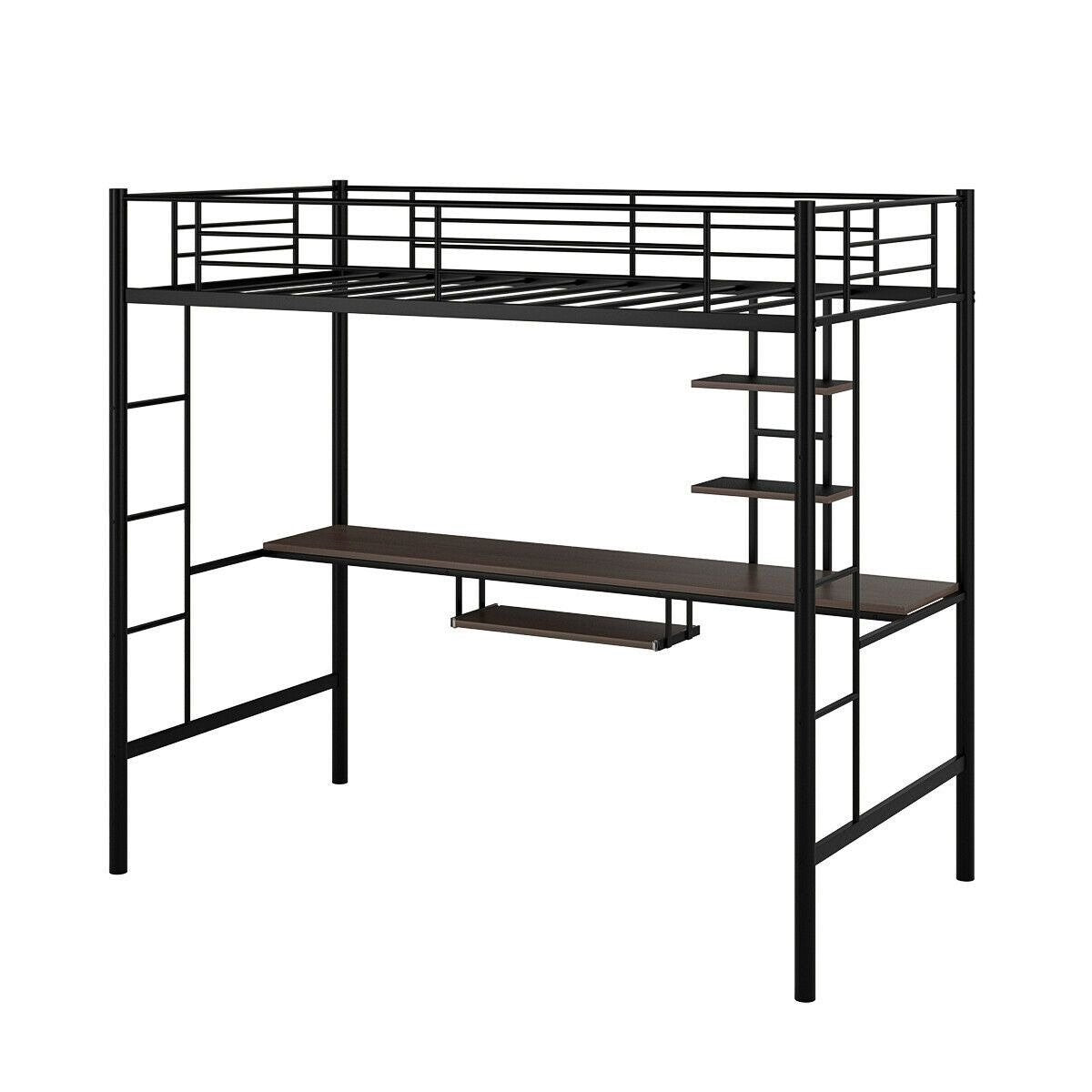 Space Saving Metal Bunk Bed Frame With Desk And Storage - Luxicro