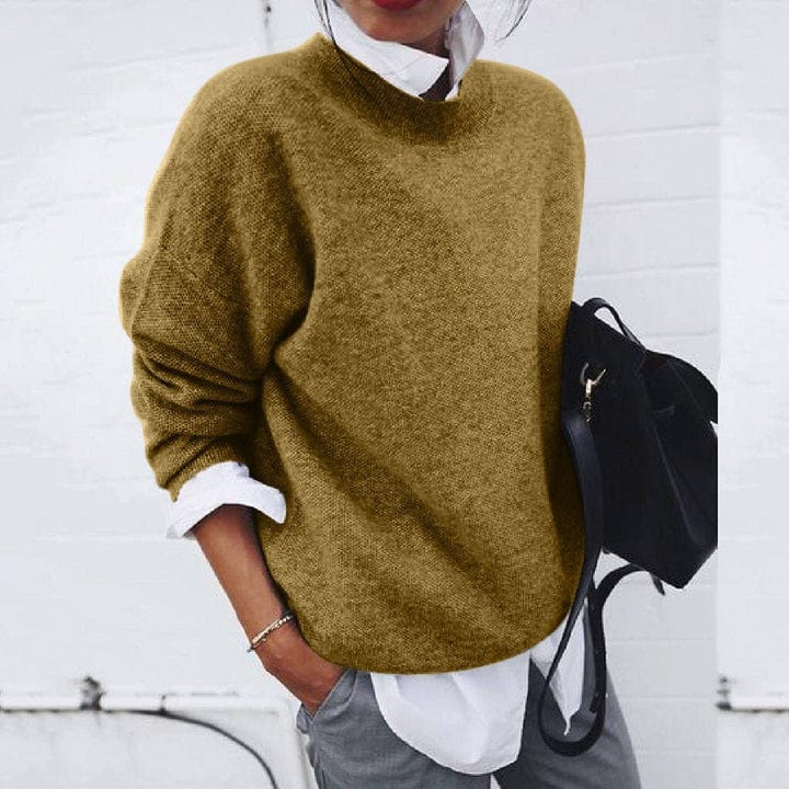 Cozy Women's Sweater - Loose Fit Crew Neck Knit Top