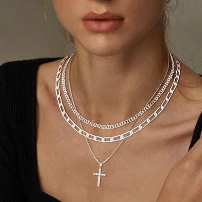 Luxury Cross Layered Necklace 3 Piece Set