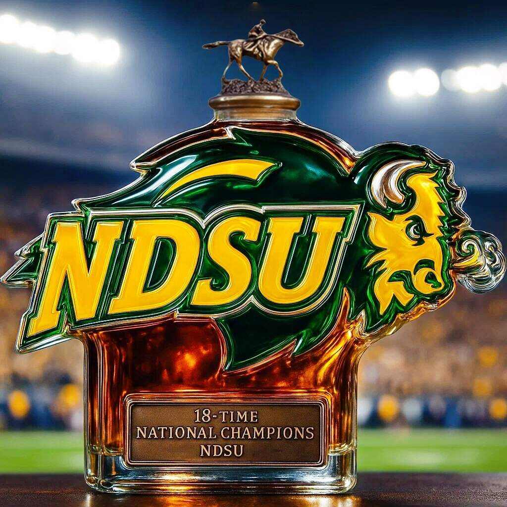 NDSU Bison 18x National Champ Engraved Whiskey Decanter