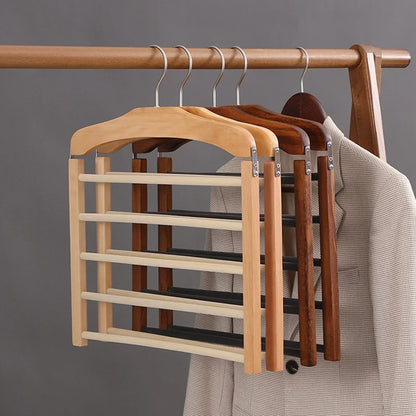 Compact Wooden Multi Pants Hanger