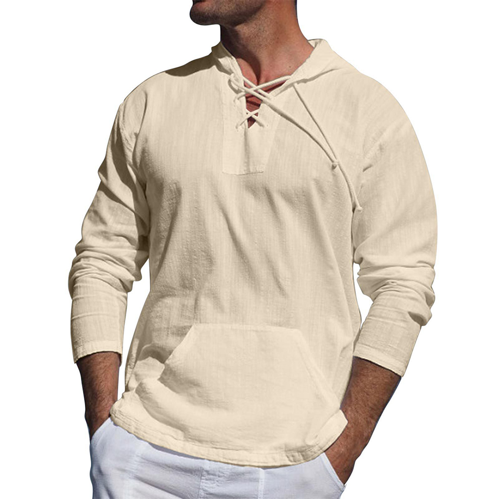Breathable Relaxed Fit Men's Pullover - V Neck Linen Shirt