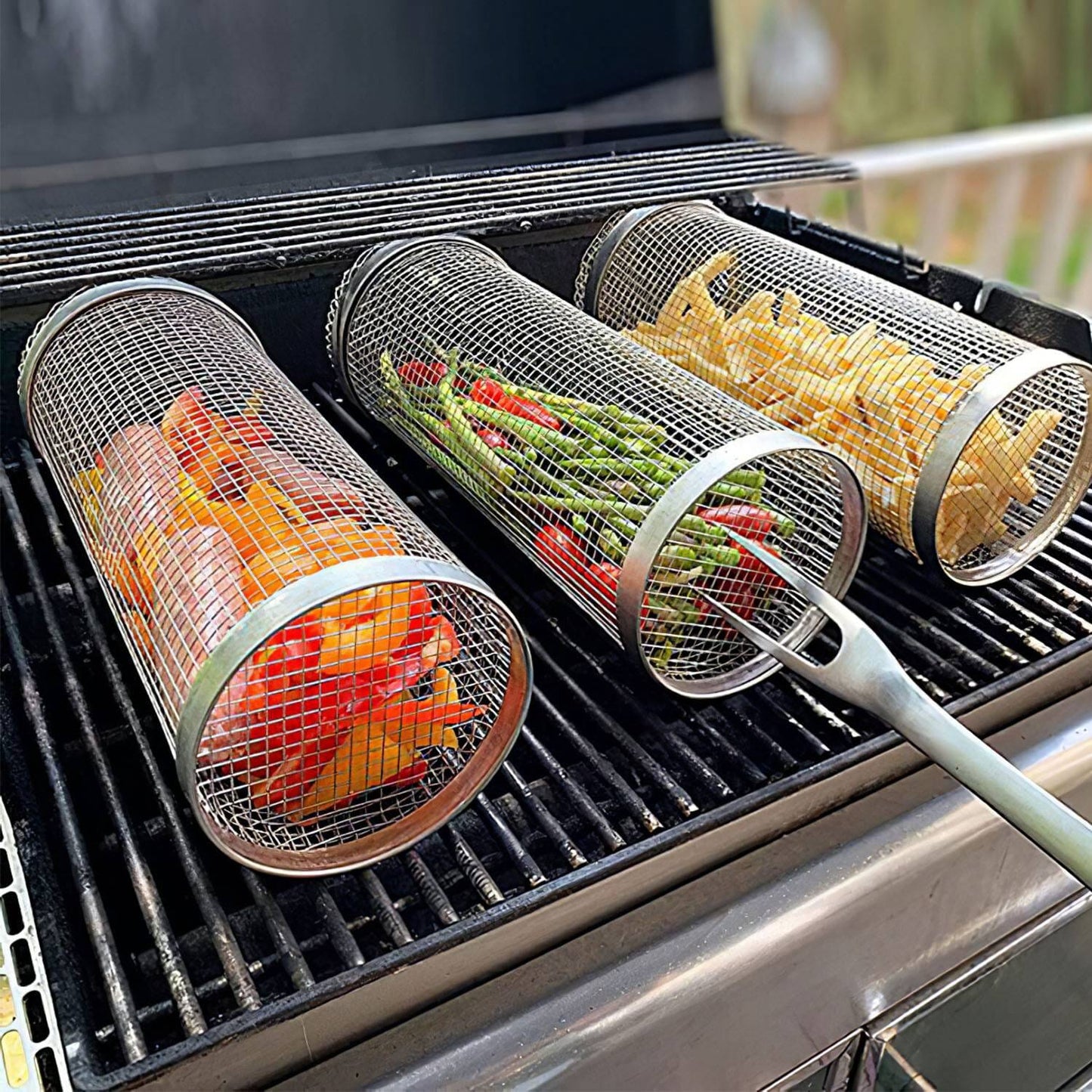 Space Saving 2 Piece Portable Round Gas Grill Set