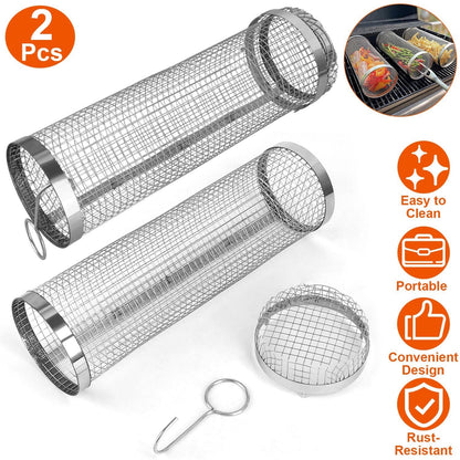Space Saving 2 Piece Portable Round Gas Grill Set