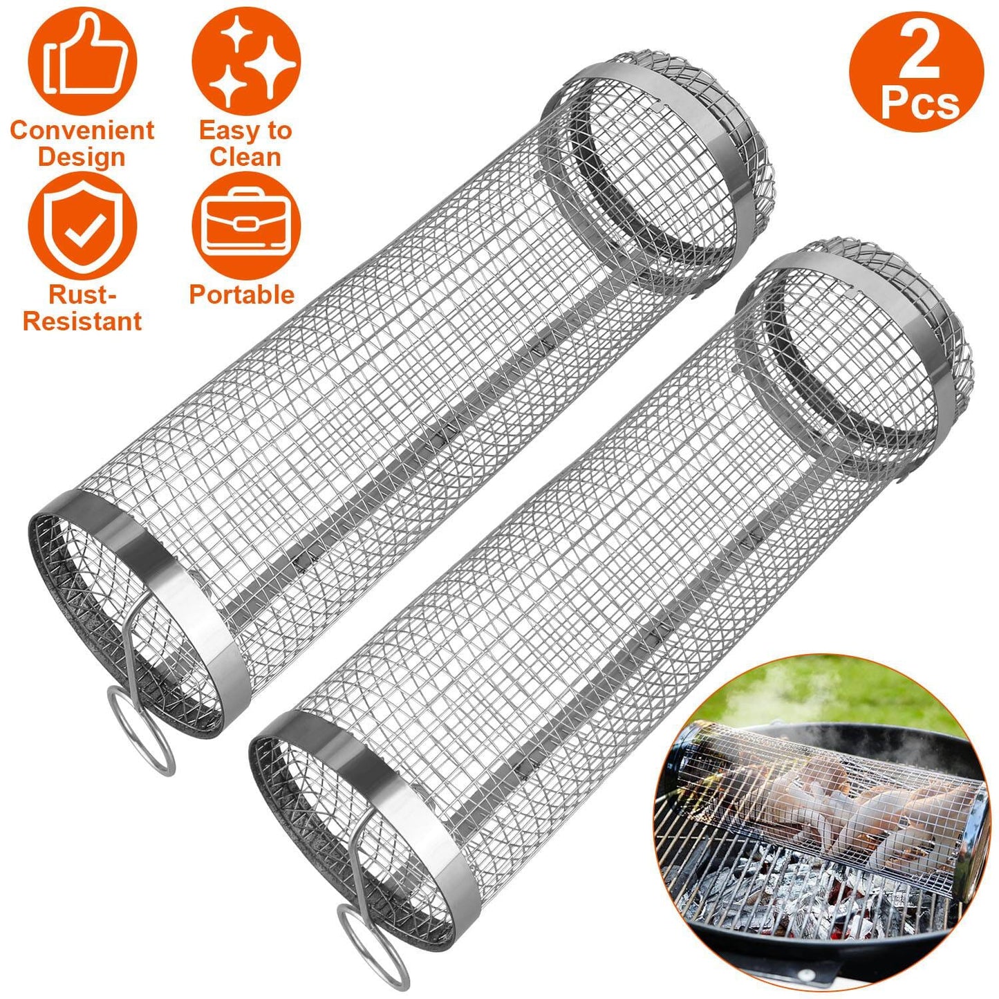 Space Saving 2 Piece Portable Round Gas Grill Set