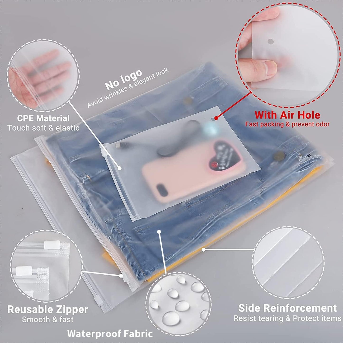 Clear Reusable Storage Bags - 20 Pack Plastic Bags