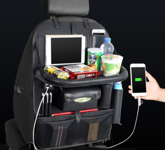 Convenient Auto Seat Storage with USB Ports and Tray - Luxicro