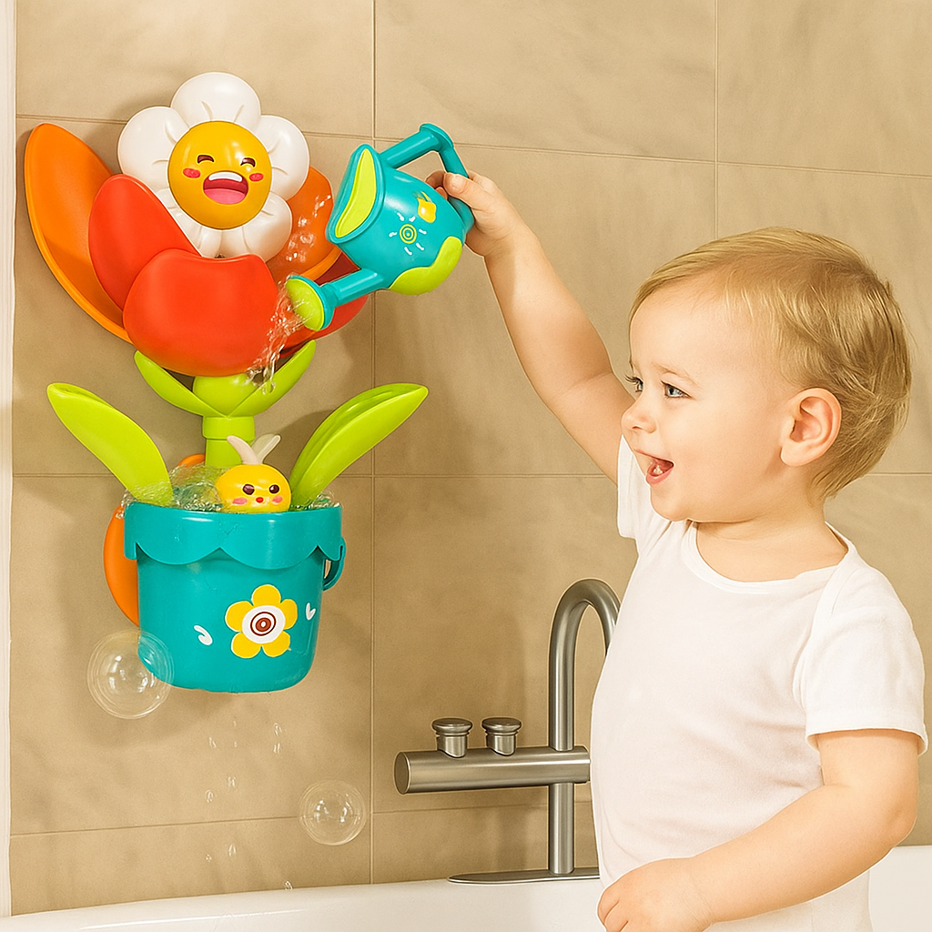 Colorful Kids Flower Bath Set with Spray Can - Luxicro